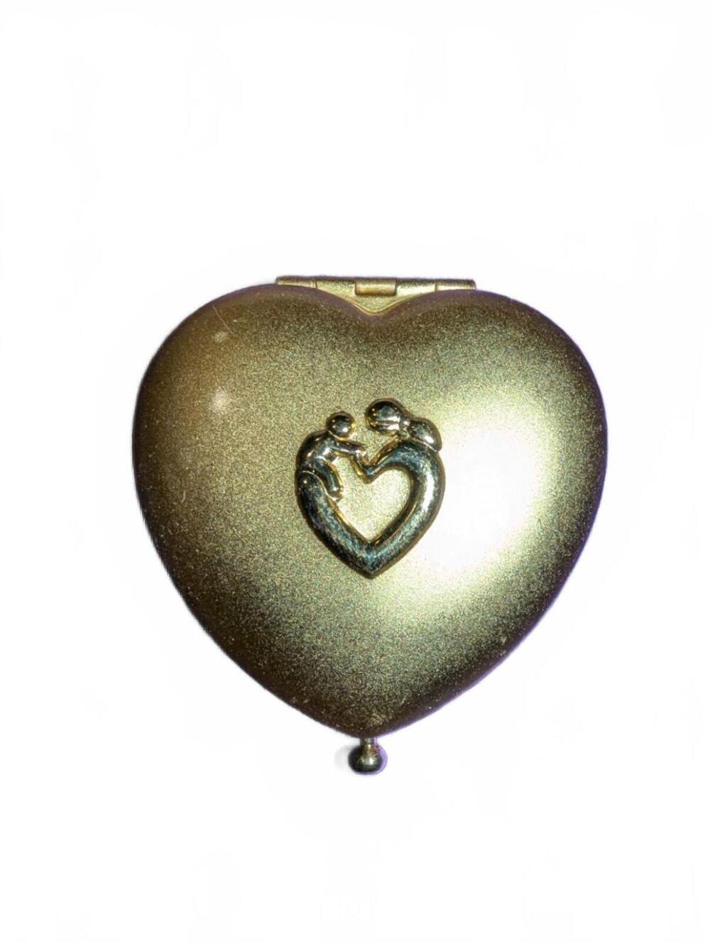 Heart-Shaped Gold-Tone Vanity Compact with Cherub Accent